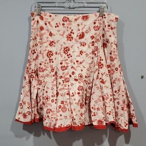 Elegant Floral A-Line Skirt in Red and White